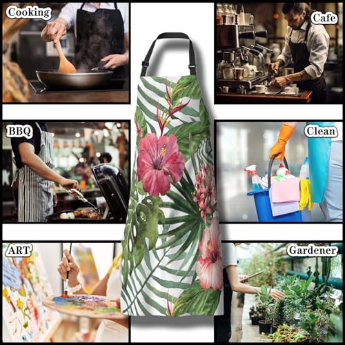 Cooking Apron for Men Watercolor Summer Tropical Flower Women Aprons for Kitchen Restaurant BBQ Painting Crafting Gardening 27” (W) x 31” (H), Waterproof Apron - color: Tropical Flower