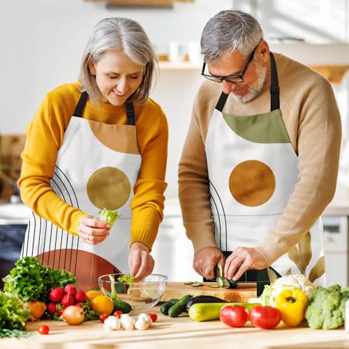 Apron with Pockets, 32x28 inch, 2 Pack, Orange Green | Boho Sun Mid Century Adjustable Bib with Pockets for Women Men Couple Lovers Chef Home Baking Gardening - color: Orange Green