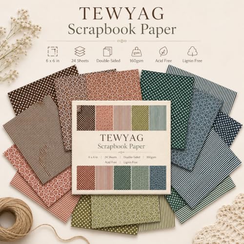 Vintage Scrapbook Paper Double Sided 6x6 Boho Earthy Geometric 24 Sheets - color: Earthy
