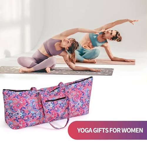Boulder Bee | Yoga Mat Bag | Large Yoga Mat Carrier with Wet Pocket | Yoga Gifts | Gym Tote Bag for Women - color: Tote-Bright Pink