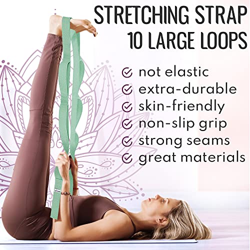 TECEUM Stretching Strap with 10 Loops for Physical Therapy & Rehab - color: Light Green, size: Polyсotton 1” W - 10 Loops