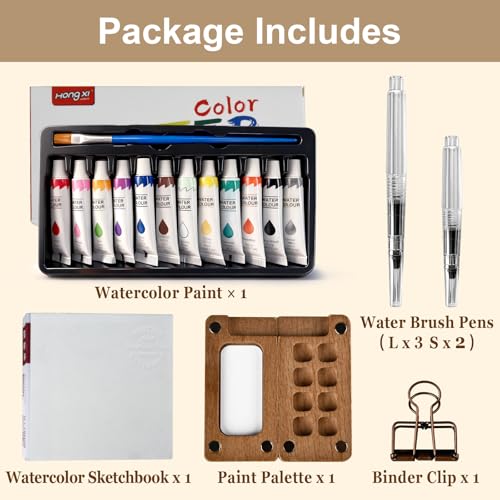 Mini Watercolor Paint Set, Pocket Watercolor Kit, Travel Watercolor Set with 12 Vibrant Colors, 5 Brushes, 1 Sketchbook & Palette – Portable Outdoor Painting Kit for Artists and Painting Lovers