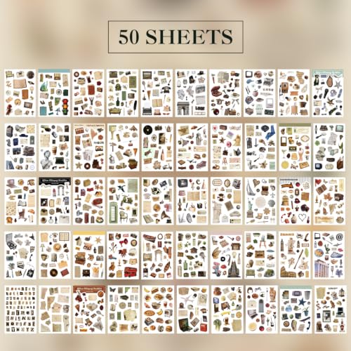 Washi Stickers Set Vintage Aesthetic Sticker Book for Journaling, DIY Decorative Paper Sticker Decals for Bullet Journal Art Scrapbooking Diary Card Craft Gift Album (Aesthetic Style 5) - style: Aesthetic Style 5