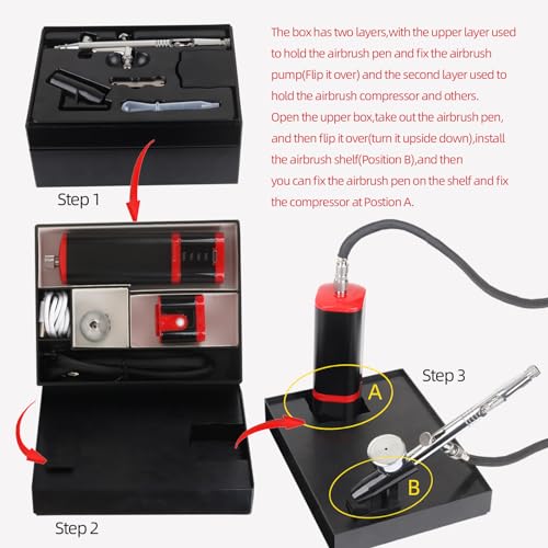 Cordless airbrush kit with air brush holder replaceable 2pcs batteries powered portable handhold mini air brush compressor for barber,nail,cake,miniature,model,leather art - color: Black, size: 2pcs Replaceable Batteries