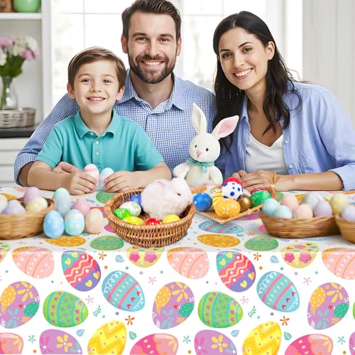 3 Pack Easter Tablecloth - Watercolor Easter Eggs Plastic Table Cloths, Disposable Rectangle Spring Flowers Table Cover for Indoor or Outdoor Tables Decor Party Decorations Supplies, 54" x 108" - color: Easter