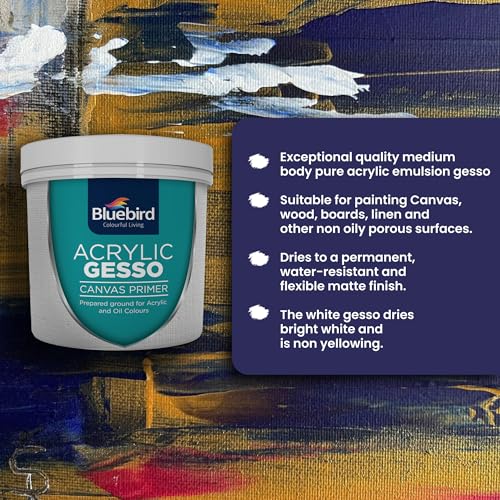 BLUEBIRD Heavy Gesso Primer for Acrylic Painting, Gesso Surface Prep Medium for Acrylic Paint and Oil Paint (White, 28.2 Oz) (Pack of 2) - color: White, size: 28.2 Ounce (Pack of 2)