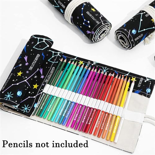 DIYOMR 24/36/72 Slots Pencil Wrap Pencil Rolls, Artist Colored Pencils Roll Up Bag Short Brushes Pouch Case Pencils Organizer for Drawing Coloring and Sketching,No Pencils (Constellation, 36slots) - color: Constellation, size: 36slots