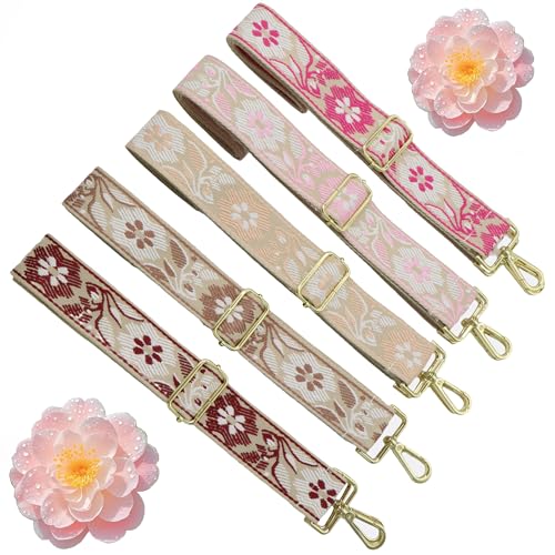 1.5" Wide Purse Strap Adjustable Replacement Gold Hardware Long Crossbody Bag Strap for Thick Shoulder Bags Canvas Handbags Straps - color: Gold Hardware-A-Pink