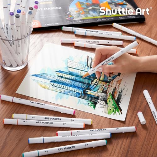 Shuttle Art 30 Colors Dual Tip Art Markers Permanent Marker Pens Highlighters Perfect for Illustration Adult Coloring Sketching and Card Making - color: 30 Colors