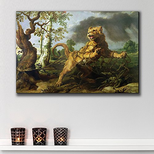 wall26 - Oil Painting of Lion and The Mouse by Peter Paul Rubens - Baroque Style - Catholic, Christianity, Religion, Religious - Canvas Art Home Art - 12x18 inches - color: 06. Lion and the Mouse, size: 18"L x 12"W