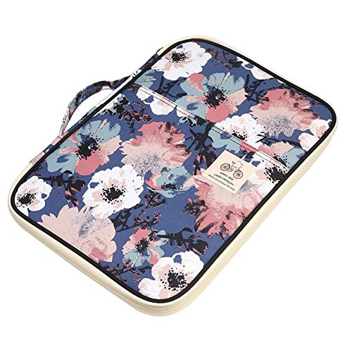 JAKAGO Travel Portfolio Organizer Waterproof A4 Document Bag Multifunctional Travel Note Pouch Zippered Case for Notebook, Ipad, Journals, Sketch Books (Flower) - color: Flower
