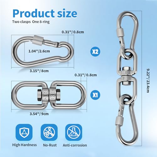 Aheucndg Heavy Duty 1200 lb Capacity Swivel Ring Double Ended Swivel Eye Hook, 304 Stainless Steel 1Pack Swivel Hooks + 2Pack Snap Hook, Easy Installation for Hanging Chair, Hammock, Boxing Bag, Gym - color: Silver, size: 8mm