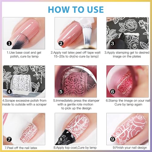 Biutee 15Pcs Nail Stamping Kit Nail Stamp Plate 8 Nail Stamping Gel Polish | 1 Nail Stamper and Scraper with Storage Bag, Nail Stamper Kit Flower Leaves Star Template Design - color: 27 Piece Set