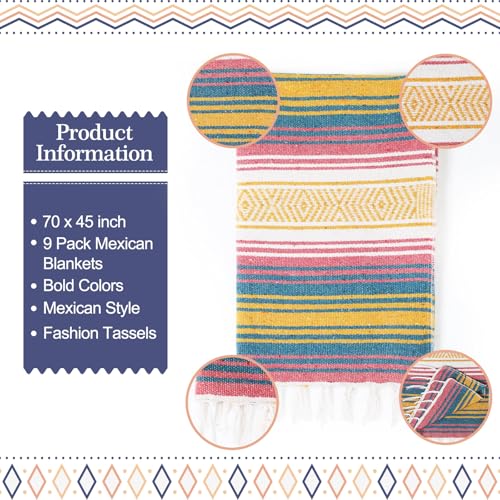 Peryiter 9 Pcs Mexican Yoga Blanket Striped Falsa, 45x70,Light Colors - color: Light Colors