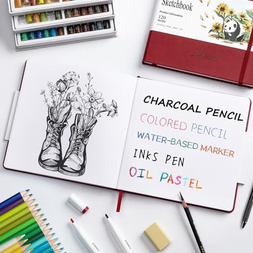 Sketchbook for Drawing, 120 Pages Sketch Book, 122LB/180GSM Thick Paper | Mixed Media Sketchbook for Charcoal Pencil, Inks Pen, Colored Pencil, Acrylic Marker, Oil Pastel - color: Red, size: Small(7.5×5.3INCH)