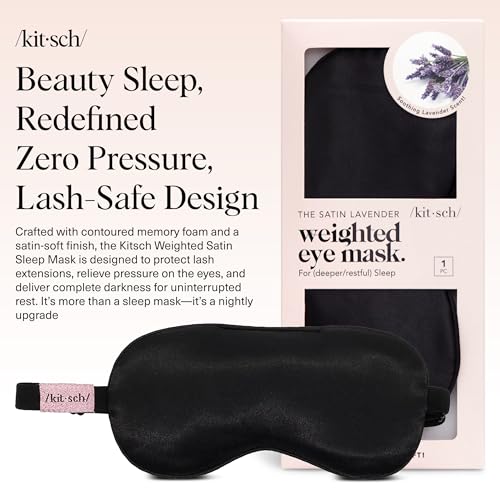 Kitsch Weighted Satin Sleep Mask | Eye Masks for Sleep - (4.1oz/116g) | Softer Than Silk Sleep Mask, Blindfold Sleep Masks for Women & Men, No Eye Pressure, Lightweight Eye Mask, Travel Essentials - color: Weighted Black