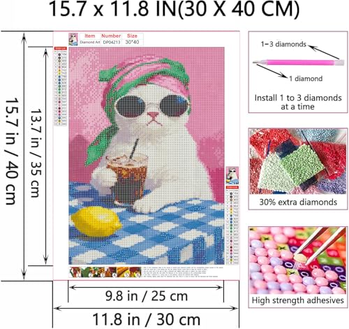 ZeeLionArt Diamond Art Kit, Funny Cat Animal, 12 x 16 Inch | Funny Animal 5D DIY Full Round Dril Diamond Painting Kit for Adults & Beginners, Home Wall Decor Craft Gift - color: DP04213