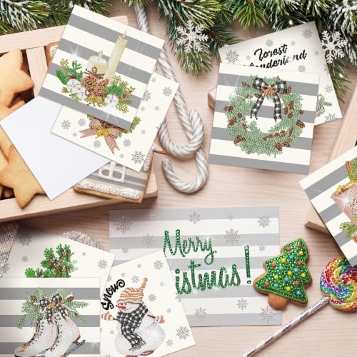 Saillong 12 Pack Neutral Christmas Diamond Painting Greeting Card Kits DIY Gray Christmas Diamond Art Cards with Envelopes Xmas 5D Rhinestones Painting Kit for Adults DIY Craft Family Friend Xmas Gift - color: Neutral Christmas