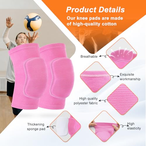 HISFFOG Volleyball Knee Pads for Dancers, Soft Breathable Knee Pads for Men Women Youth Girls Kids Knees Protective, Knee Braces for Volleyball Football Dance Yoga Wrestling Running Cycling - color: Pink, size: Small
