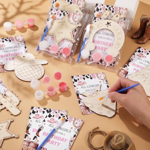 Saypacck 24 Pcs Cowgirl Party Favors Wooden Paint Craft Kits | Cowgirl Painting Crafts, Birthday Goodie Bag Fillers, Thank You Gifts for Kids Celebrations Decor - style: Cowgirl
