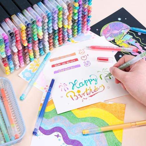 216 Pack Colored Gel Pens, 144 Acrylic Pens + 72 Glitter Pens, 1.0mm Point | Large Capacity Ink Pens for Coloring, Writing, Drawing, Journaling, Note Taking - color: 216PCS-Gift Set(144 Acrylic Pens+72 Glitter Pens), style: Acrylic Pens