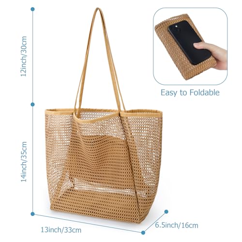 Iioscre Beach Bag for Women, Causal Hobo Handbags with Zipper Inner Pocket - color: Khaki