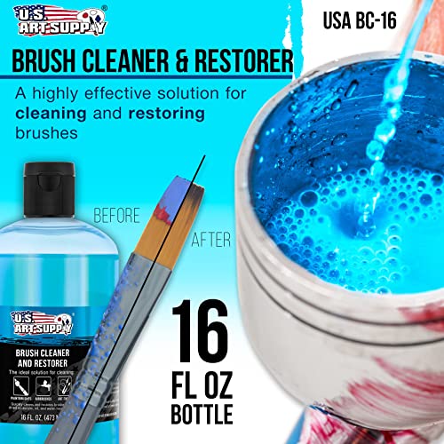 U.S. Art Supply Brush Cleaner and Restorer, 16 Ounce Bottle | Cleans Paint Brushes, Airbrushes, Art Tools - Cleaning Solution to Remove Dried On Acrylic, Oil and Water-Based Paint Colors - size: 16 Fl Oz (Pack of 1)