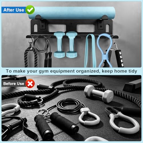 Gym Equipment Storage Rack, Multifunctional Workout Equipment Storage, Gym Wall Storage for Resistance Bands, Yoga Mats, Jump Ropes, Barbells