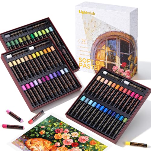 LIGHTWISH Soft Oil Pastels, 77 Colors Floral Theme Set (78 Count, 2 White Included), Soft & Buttery Smooth Texture, High Lightfastness, Ideal for Artists, Students & Beginners, Premium Gift Box