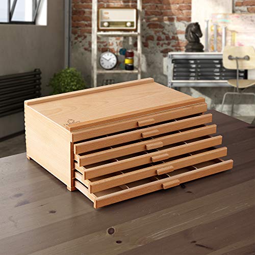 7 Elements 6 Drawer Wooden Artist Storage Supply Box for Pastels, Pencils, Pens, Markers, Brushes and Tools - size: 6-Drawer