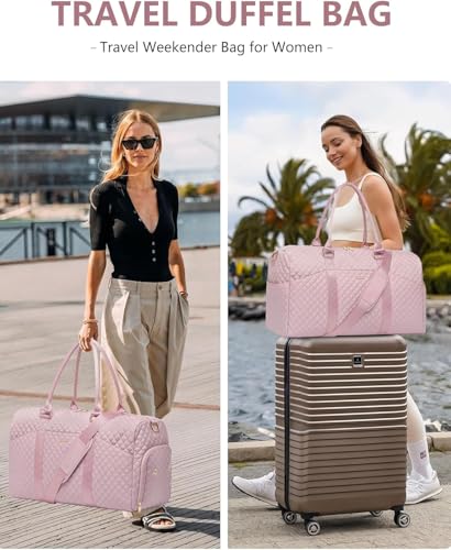 Women Weekender Travel Duffle Bag: Travel Duffel Overnight Bags with Shoe Compartment Large Carry on Tote with Toiletry Bag Weekend Traveling Yoga Gym Hospital Bag for Women with Wet Pocket Pink - color: 02-Pink, size: X-Large