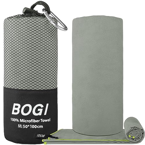 BOGI Microfiber Travel Sports Towel-Quick Dry Towel, Soft Lightweight Microfiber Camping Towel Absorbent Compact Travel Towel for Camping Gym Beach Bath Yoga Swimming Backpacking (M:40''x20''-Grey) - color: Grey, size: M:40''x20''