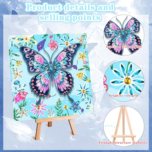 Butterfly Diamond Art Kits for Adults, Framed Canvas with Wooden Stand | Diamond Painting for Beginners, Birthday Present for Women, Girls, Butterfly Diamond Painting with Frame