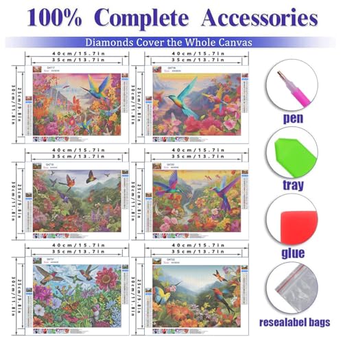 DOTSOPS 6 Pcs Flowers Bird Diamond Painting Kits Art Adults Painting Kits | Crafts DIY 5D Diamond Art Packs Kits,Full for Adults,Beginner Home Wall Decoration Gift 11.8 x 15.7 Inches - color: Flowers Birds