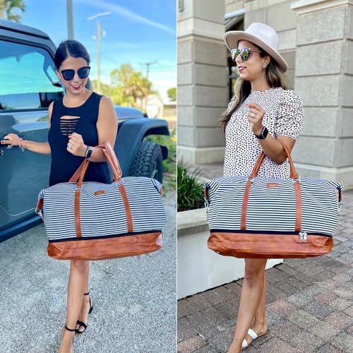 IBFUN Weekender Bags for Women, 21" Travel Duffle Bag with Shoe Compartment - color: A1-Black Strip