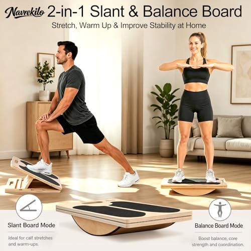 2-in-1 Wooden Slant Board for Calf Stretching & Balance Board