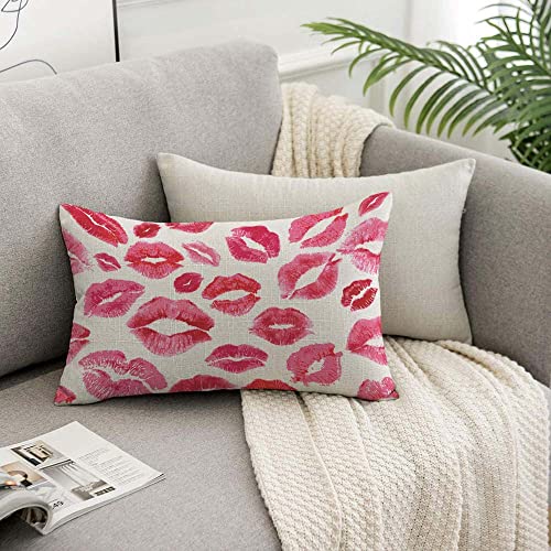 TKS MITLAN Lips Prints Throw Pillow Case Cushion Cover Kiss Lipstick Mouth Red Smooch Linen Couch Bed Sofa Car Waist Cushion Cover 12 x 20 inch - color: Lips Prints, size: 20" x 12" (Pack of 1)