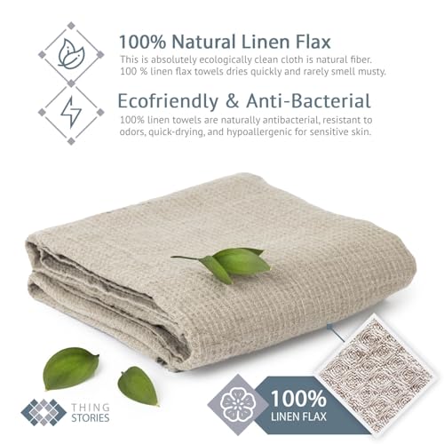 Pure 100% Linen Bath Sheet 35x70-inch - Waffle Weave - Quick Dry - color: Natural Linen, size: Bath Sheet