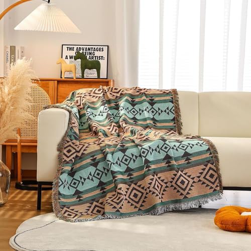 Luxlovery Aztec Throw Blanket Sherpa Lined Lightweight Warm Navajo Rust Blue 51"x70" for Camping Sofa - color: Banni, size: 51"x70",130x180cm