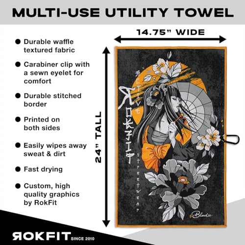 RokFit Gym & Golf Towel – Multi-Use, Quick-Dry, Durable Utility Towel with Bold Graphic and Carabiner Clip (RokFit X Blondie) - color: Rokfit X Blondie