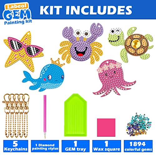 Labeol Arts and Crafts for Kids - Creat Your Own GEM Keychains-5D Diamond Painting by Numbers GEM Kits for Kids Girls Toddler Age 6-7 6-8 10-12 - style: Ocean
