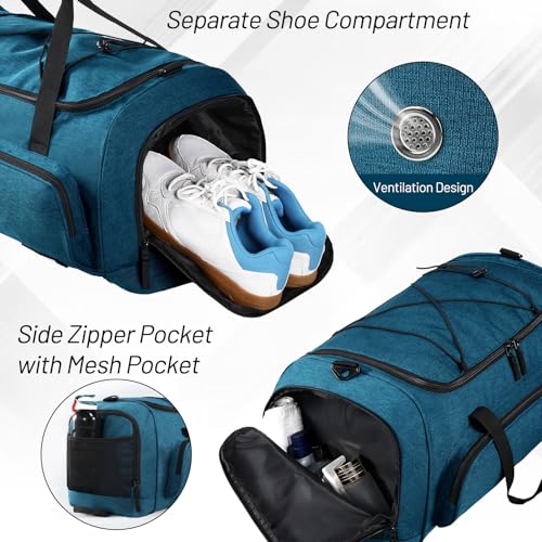 MIER Large Gym Bag for Men 60L Duffel Bag with Shoe Compartment | Lightweight & Durable Sports Duffles; Suited for Workout Fitness Travel Weekender; Water Resistant; Adjustable Shoulder Strap - color: Teal