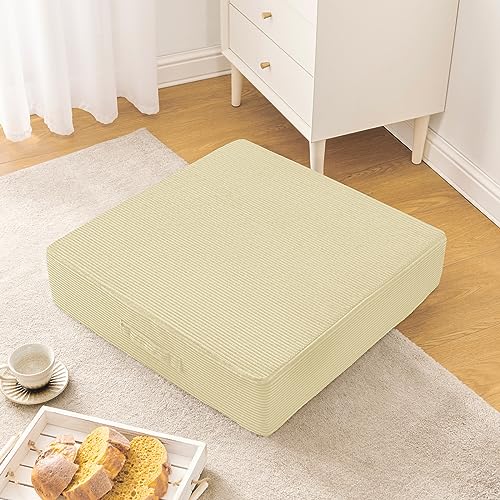 Wellsin Solid Square Floor Pillows for Adults Kids - Large Meditation Floor Pillow Seating Cushion with Thick Foam & Washable Velvet Cover, 2 Pack, 22x22x5 Inch, Beige - color: Beige, size: 2 Pack (22"x22")