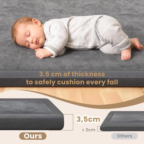 ACOMOPACK Baby Play Mat for Floor 1.3" Thick Memory Foam Play Mat 79"×157" Tummy Time Crawling with Non-slip Bottom for Living Room,Nursery,Soft Velvet Playpen Mats for Kids,Infants(Dark Grey) - color: Dark Grey, size: 79"×157"