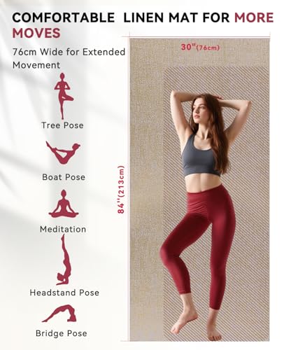 HAPBEAR Extra Large Yoga Mat (84''x30'') - 1/4'' Thick Durable Natural Linen, Non-Slip & Tear-Resistant - Perfect for Home Yoga Workouts, Meditation, Pilates, Floor Exercises & Fitness - Free Carrying Bag Included