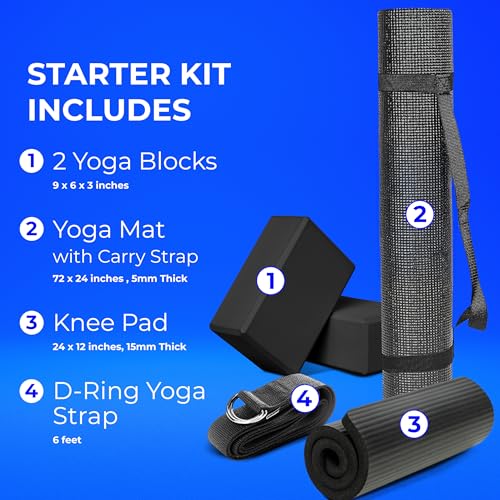 6 Pack Deluxe Studio Exercise Starter Kit - color: Black, size: 6 Piece 5mm Yoga Starter Kit