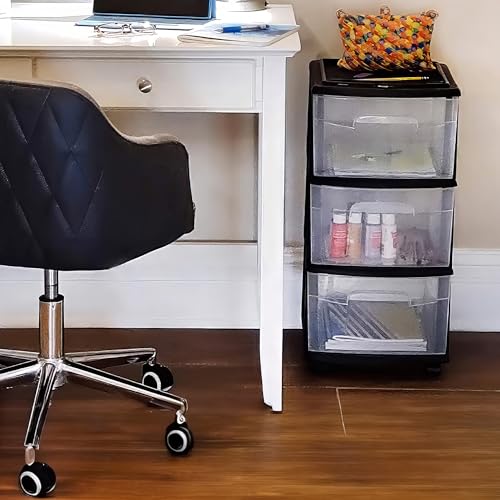 HOMZ Drawer Tower 3-Tier Storage Cart, Removable Wheels, Black Frame,2 Pack | Plastic Organizer with Clear Bin Drawers for Bedrooms, Bathrooms, Home Offices, and Dorm Rooms - color: Black, size: 2 Pack