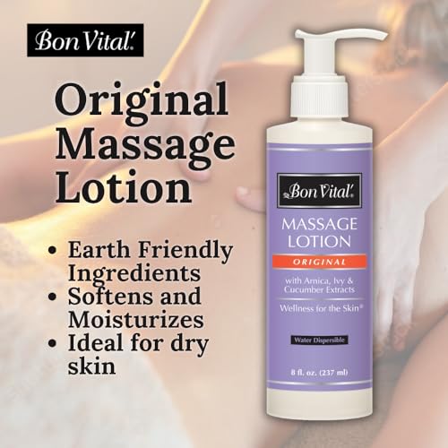 Bon Vital' Original Massage Lotion for a Versatile Massage Foundation to Relax Sore Muscles & Repair Dry Skin, Lightweight, Non-Greasy Formula to Moisturize and Repair Dry Skin, 8 Oz, Label May Vary - size: 8oz (Pack of 2)