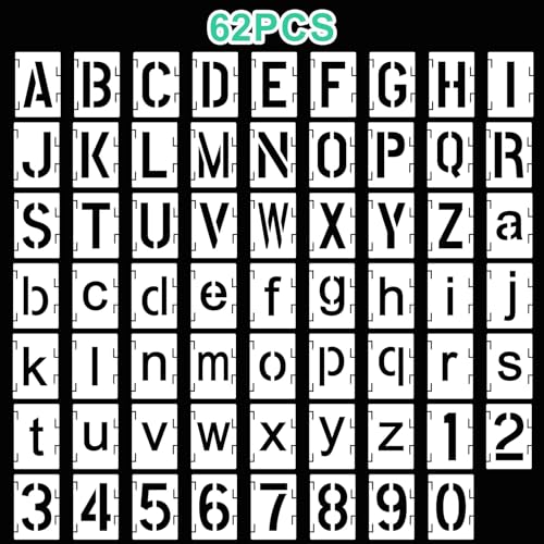 Augshy 56 Pcs Letter Stencils for Painting, 2 Inch Reusable Templates | Plastic Alphabet Templates, for Crafts Art Projects, Wood Wall Fabric Rock Signage, Interlocking Number Stencils - style: Alphabet and Number