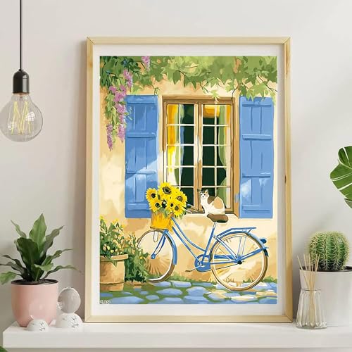 NDNXYXGS Cat Paint by Numbers Kits for Adults,Window DIY Painting Kit on Canvas,Bike Color by Numbers,Large Adult Paint by Number for Wall Decor and Gifts (Bike) - color: bike